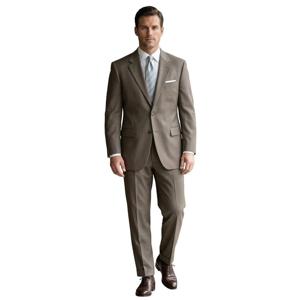 VTG Lauren Ralph Lauren Mens‎ 2 Button Wool Cashmere Suit Taupe 44R Lord Taylor